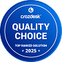 Insignia Collaborator Quality Choice — diseño circular azul con texto blanco de Crozdesk