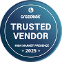 Insignia Collaborator Trusted Vendor — diseño circular azul oscuro con texto blanco de Crozdesk