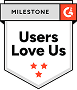 Insignia de Collaborator Users Love Us de G2 — reconocimiento en forma de diamante con acentos naranjas