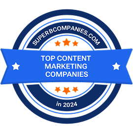 Insignia SuperbCompanies Top Content Marketing Companies 2024 que reconoce la excelencia en servicios de marketing de contenidos.