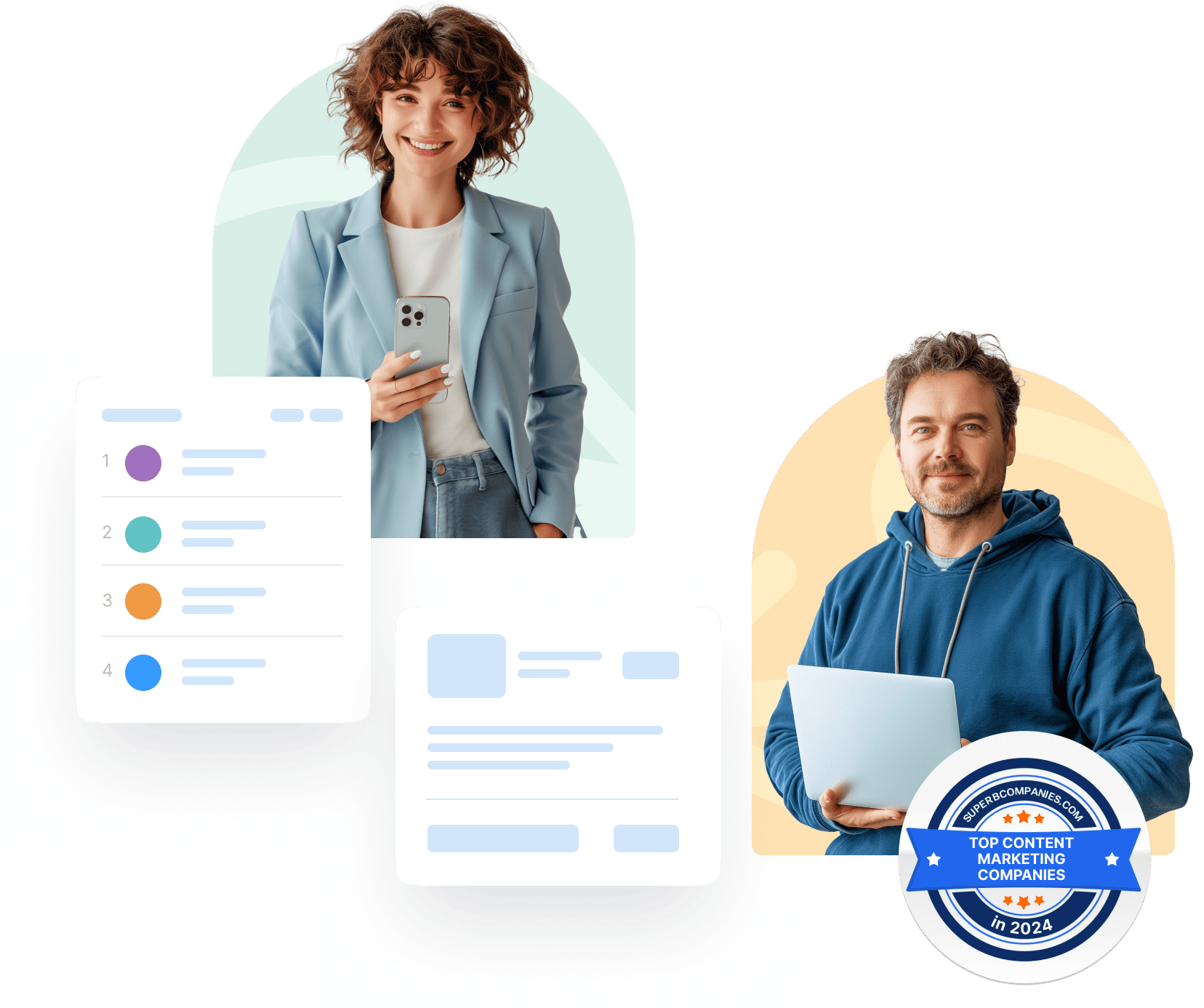 Collaborator nombrado como una de las mejores empresas de marketing de contenidos de 2024 por SuperbCompanies – insignia circular azul con ícono de estrella blanca