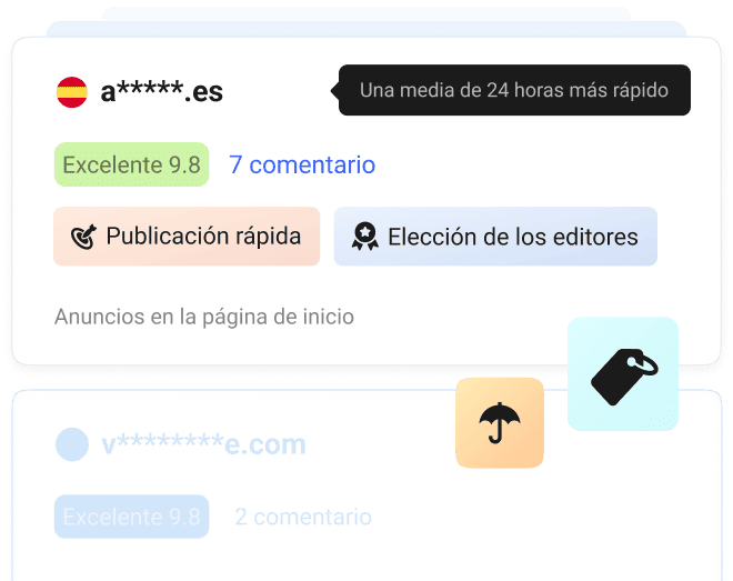 Listados de sitios en Collaborator con calificación 9.8, distintivos de Publicación Rápida, Elección del Editor y anuncio en la página principal