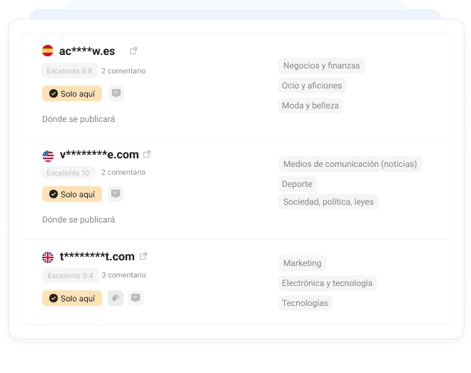 Catálogo de Collaborator mostrando listados de sitios web con valoraciones en estrellas, etiquetas de categorías y distintivos exclusivos Solo aquí