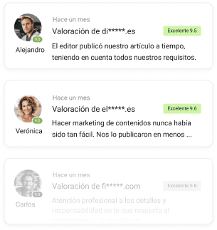 Reseñas de anunciantes que muestran calificaciones y comentarios sobre los editores en el mercado de Collaborator.