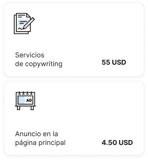 Precios de los servicios de redacción y anuncio en la página de inicio en el mercado de Collaborator.
