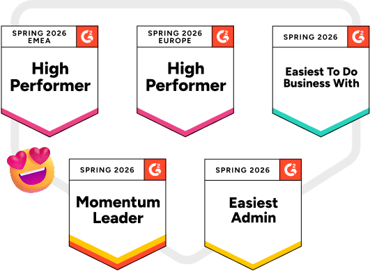 Premios G2 Spring 2026 de SEO Tools para Collaborator, incluyendo Momentum Leader, Easiest Admin, Easiest To Do Business With y High Performer en Europa y EMEA